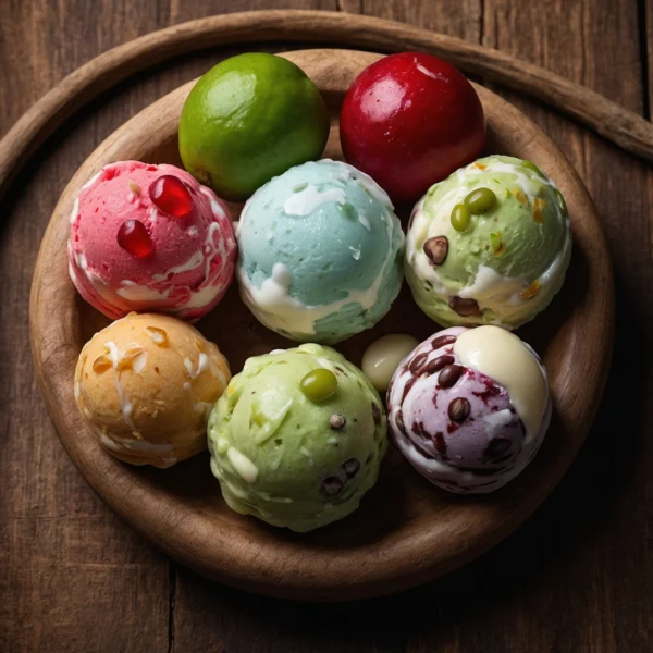 A tropical ice cream bean fruit split open, revealing its creamy pulp beside fresh ingredients.