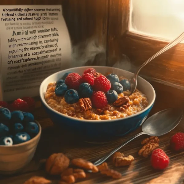 A delicious bowl of baked oatmeal topped with fresh fruits and nuts, emphasizing its health benefits.